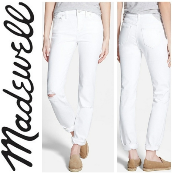 Madewell Denim - Madewell Alley Straight Distressed White Jeans 28